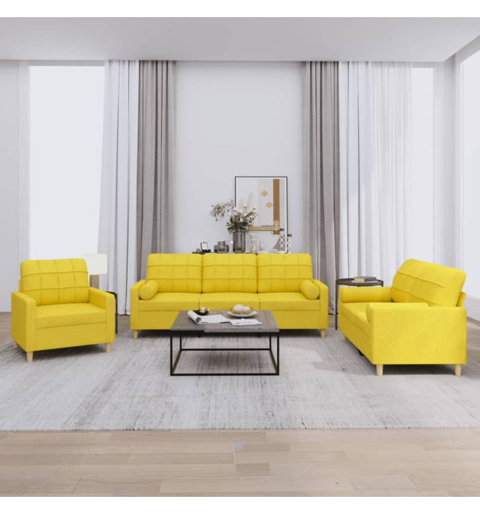 Ensemble de canapés 3 pcs avec coussins jaune clair tissu | Mobilier & Déco