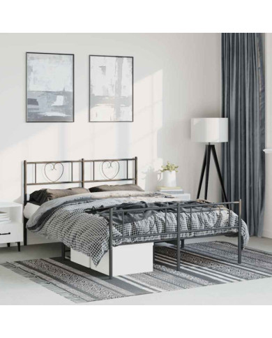 Cadre de lit métal sans matelas avec pied de lit noir 150x200cm | Mobilier & Déco