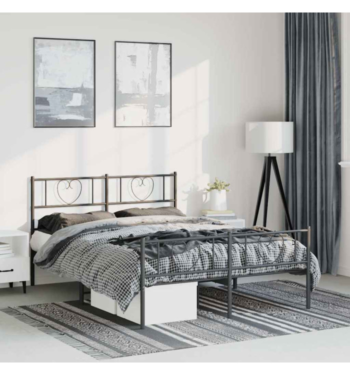 Cadre de lit métal sans matelas avec pied de lit noir 150x200cm | Mobilier & Déco