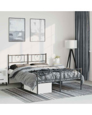 Cadre de lit métal sans matelas avec pied de lit noir 150x200cm | Mobilier & Déco