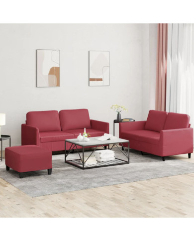 Ensemble de canapés 3 pcs et coussins Rouge bordeaux Similicuir | Mobilier & Déco
