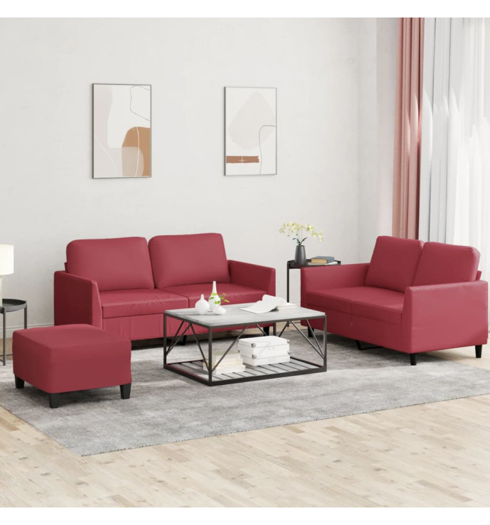 Ensemble de canapés 3 pcs et coussins Rouge bordeaux Similicuir | Mobilier & Déco