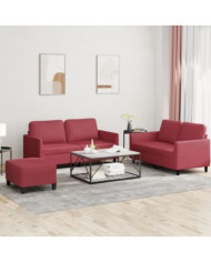 Ensemble de canapés 3 pcs et coussins Rouge bordeaux Similicuir | Mobilier & Déco
