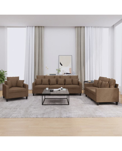 Ensemble de canapés 3 pcs avec coussins marron tissu | Mobilier & Déco
