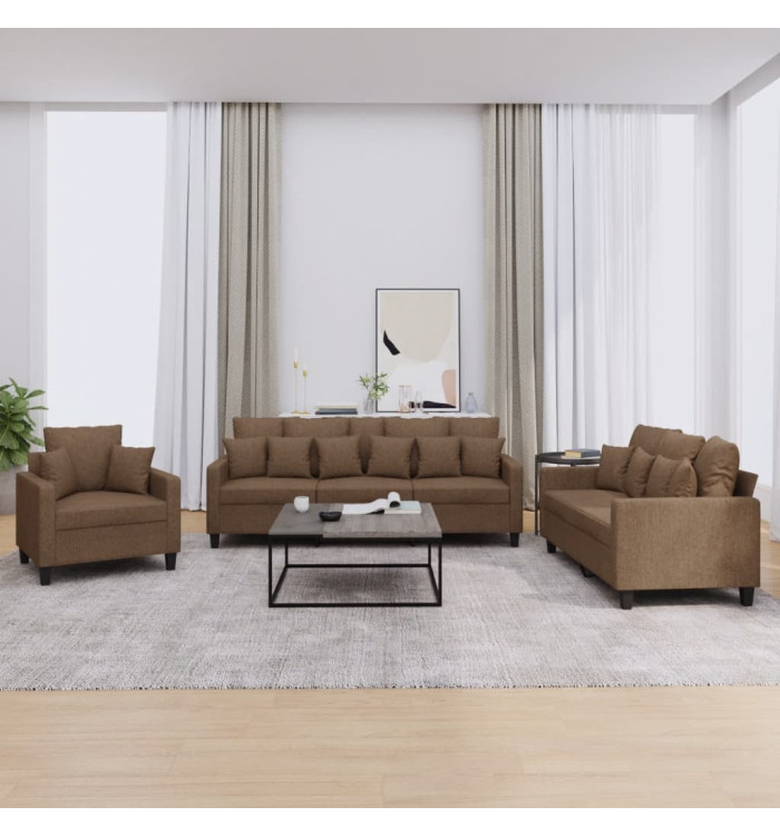 Ensemble de canapés 3 pcs avec coussins marron tissu | Mobilier & Déco