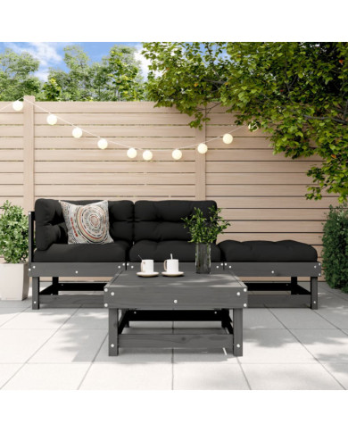 Salon de jardin 4 pcs gris bois massif de pin | Mobilier & Déco