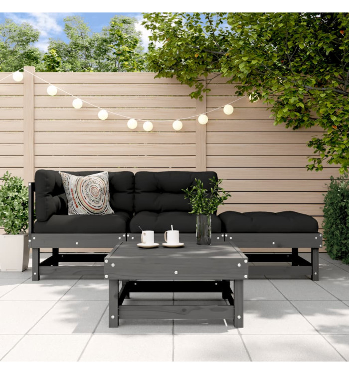 Salon de jardin 4 pcs gris bois massif de pin | Mobilier & Déco
