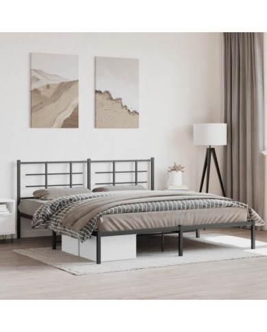 Cadre de lit métal sans matelas et tête de lit noir 180x200 cm | Mobilier & Déco