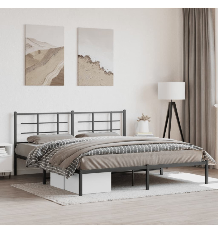 Cadre de lit métal sans matelas et tête de lit noir 180x200 cm | Mobilier & Déco