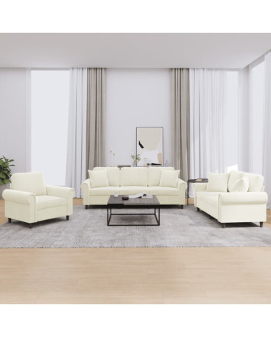 Ensemble de canapés 3 pcs avec coussins crème velours | Mobilier & Déco