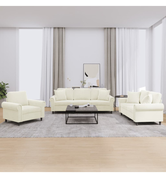 Ensemble de canapés 3 pcs avec coussins crème velours | Mobilier & Déco