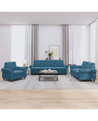 Ensemble de canapés 3 pcs avec coussins Bleu Velours | Mobilier & Déco
