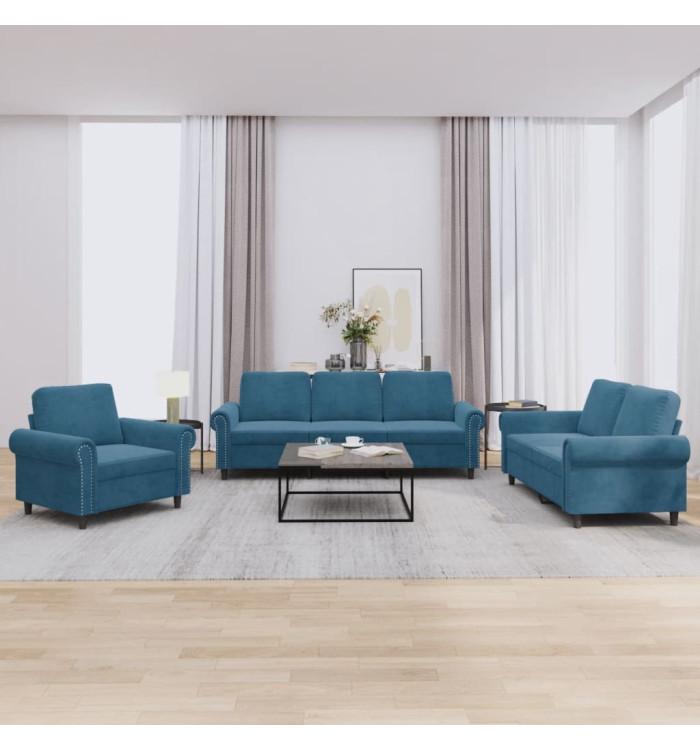 Ensemble de canapés 3 pcs avec coussins Bleu Velours | Mobilier & Déco