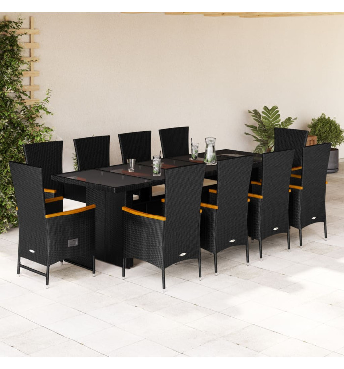 Ensemble à manger de jardin 11 pcs coussins noir résine tressée | Mobilier & Déco