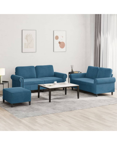 Ensemble de canapés 3 pcs avec coussins Bleu Velours | Mobilier & Déco
