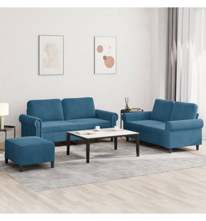 Ensemble de canapés 3 pcs avec coussins Bleu Velours | Mobilier & Déco