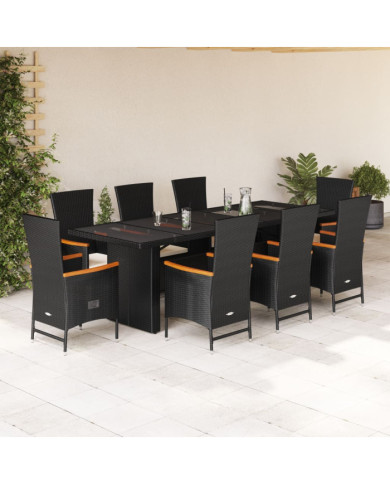 Ensemble à manger de jardin 9pcs coussins noir résine tressée | Mobilier & Déco