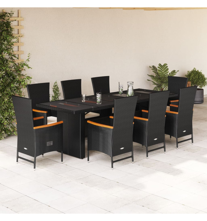 Ensemble à manger de jardin 9pcs coussins noir résine tressée | Mobilier & Déco