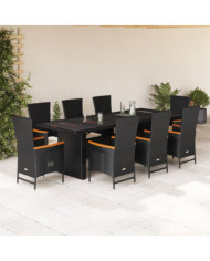 Ensemble à manger de jardin 9pcs coussins noir résine tressée | Mobilier & Déco