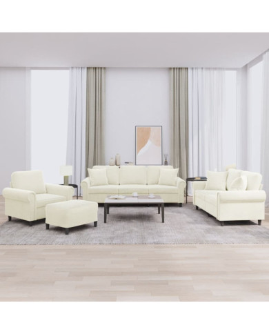 Ensemble de canapés 4 pcs avec coussins crème velours | Mobilier & Déco