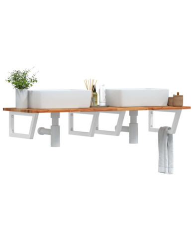 Étagère de vasque murale acier et bois massif d'acacia | Mobilier & Déco