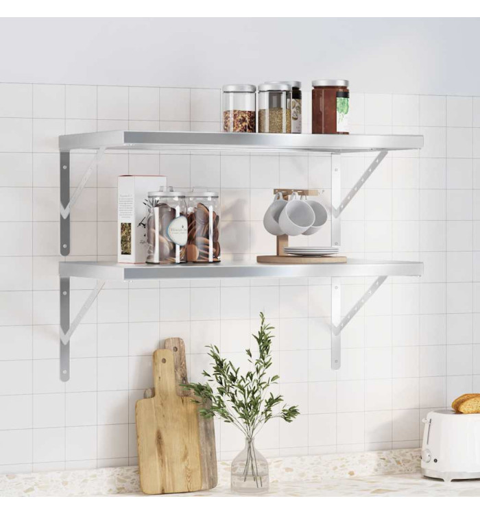 Étagères murales 2 pcs 75x40 cm argenté acier inoxydable | Mobilier & Déco