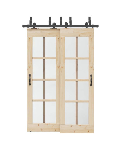 Kit de quincaillerie de porte coulissante 152,5 cm acier noir | Mobilier & Déco
