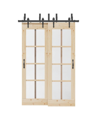 Kit de quincaillerie de porte coulissante 152,5 cm acier noir | Mobilier & Déco