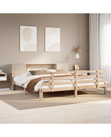 Lit bibliothèque sans matelas 180x200 cm bois massif de pin | Mobilier & Déco