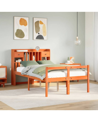 Lit bibliothèque sans matelas cire marron 120x190cm pin massif | Mobilier & Déco