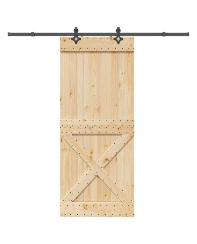 Porte coulissante et kit de quincaillerie 95x210 cm pin massif | Mobilier & Déco