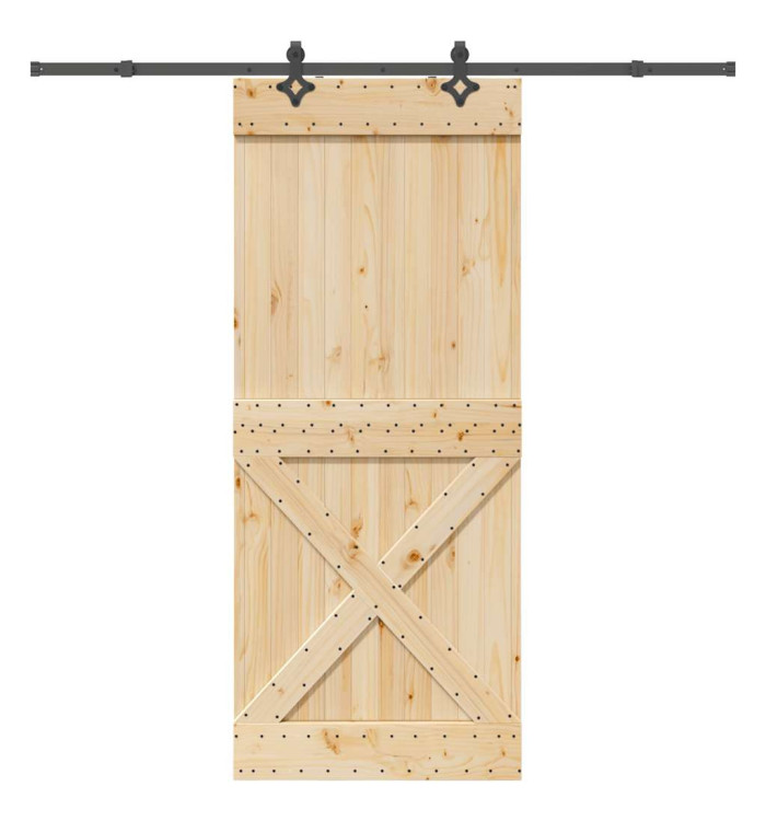 Porte coulissante et kit de quincaillerie 95x210 cm pin massif | Mobilier & Déco