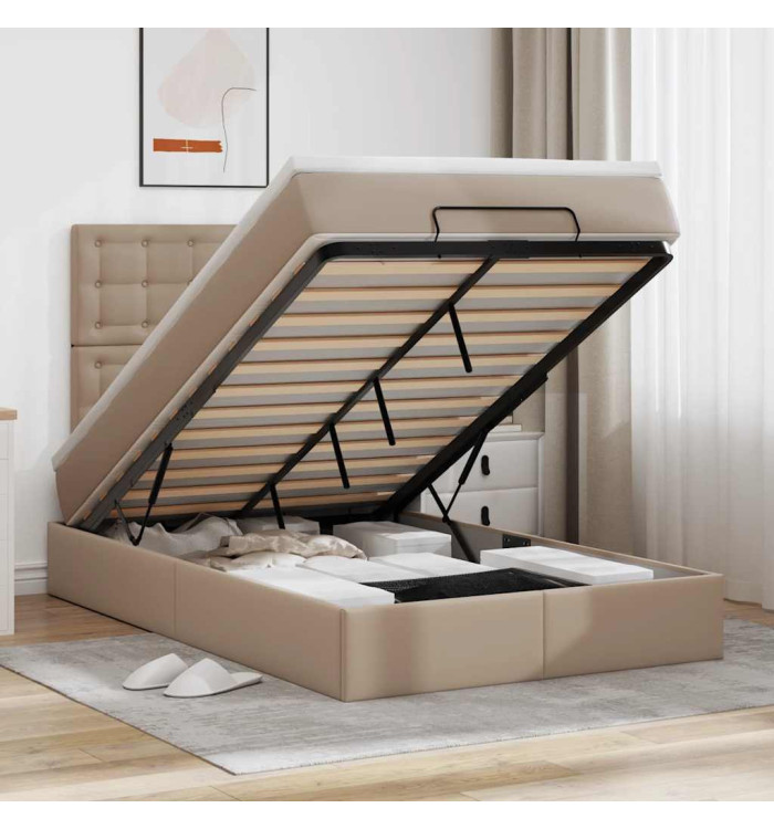 Cadre de lit ottoman et matelas cappuccino 120x190cm similicuir | Mobilier & Déco