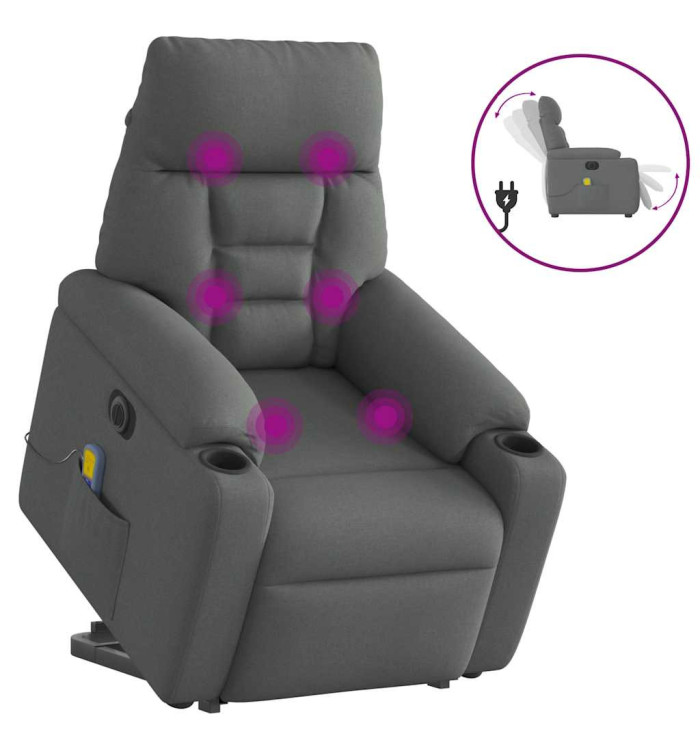 Fauteuil inclinable de massage électrique Gris foncé Tissu | Mobilier & Déco