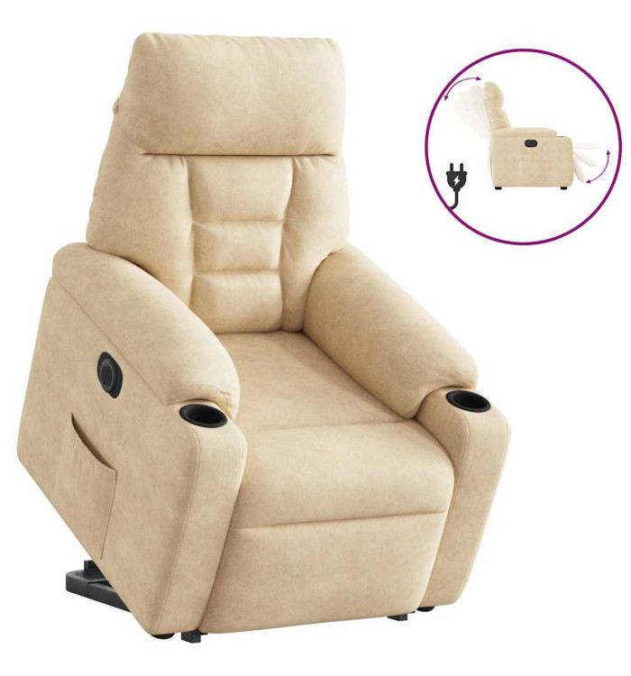 Fauteuil inclinable électrique crème tissu microfibre | Mobilier & Déco