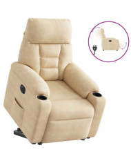 Fauteuil inclinable électrique crème tissu microfibre | Mobilier & Déco