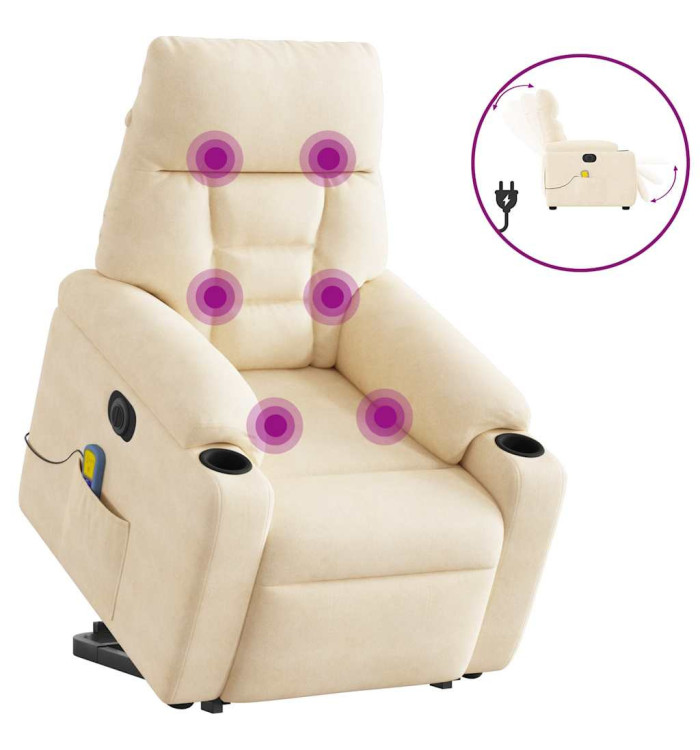 Fauteuil inclinable de massage électrique beige microfibres | Mobilier & Déco