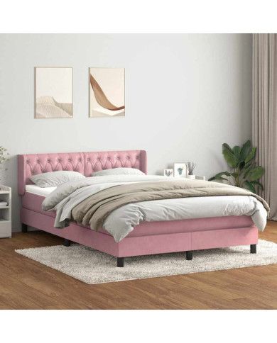 Sommier à lattes de lit avec matelas rose 140x220 cm velours | Mobilier & Déco
