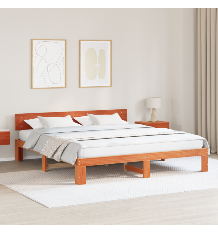Cadre de lit avec tête de lit bois ciré 180x200 cm bois de pin massif | Mobilier & Déco