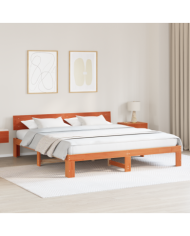 Cadre de lit avec tête de lit bois ciré 180x200 cm bois de pin massif | Mobilier & Déco