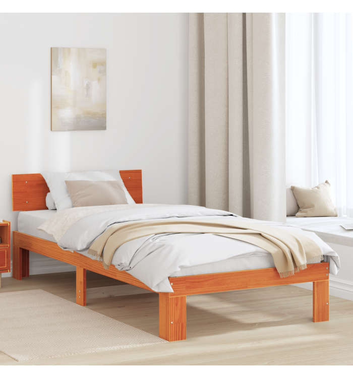 Cadre de Lit avec Tête de Lit Marron Ciré 90x190 cm Bois de Pin Solide | Mobilier & Déco