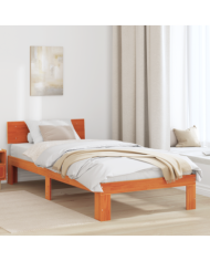 Cadre de Lit avec Tête de Lit Marron Ciré 90x190 cm Bois de Pin Solide | Mobilier & Déco