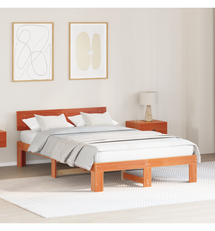 Cadre de Lit avec Tête de Lit Marron Ciré 120x200 cm Bois de Pin Massif | Mobilier & Déco