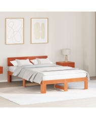 Cadre de Lit avec Tête de Lit Marron Ciré 120x200 cm Bois de Pin Massif | Mobilier & Déco