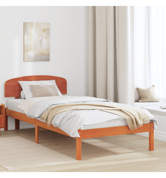 Cadre de lit avec tête de lit Marron Ciré 90x200 cm Bois en masse Pin | Mobilier & Déco