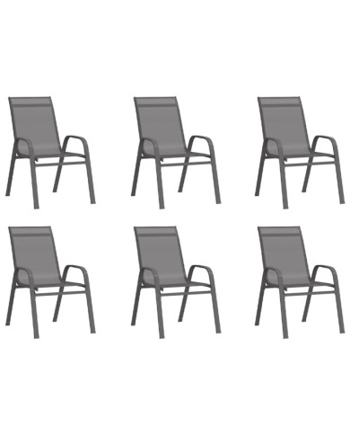 Chaises empilables de jardin lot de 6 Gris Tissu textilène | Mobilier & Déco