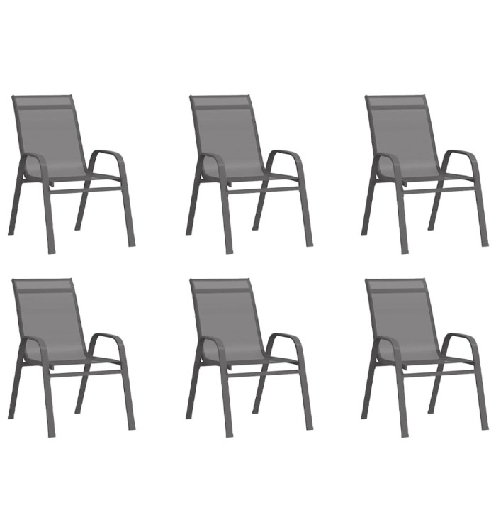 Chaises empilables de jardin lot de 6 Gris Tissu textilène | Mobilier & Déco