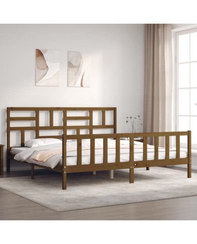 Cadre de lit sans matelas marron miel 200x200cm bois pin massif | Mobilier & Déco