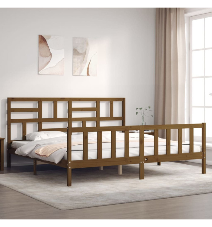 Cadre de lit sans matelas marron miel 200x200cm bois pin massif | Mobilier & Déco