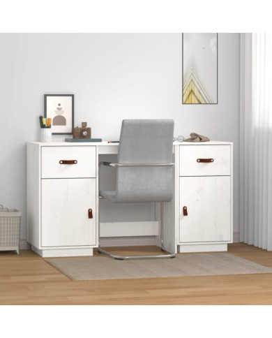 Bureau avec armoires Blanc 135x50x75 cm Bois massif de pin | Mobilier & Déco
